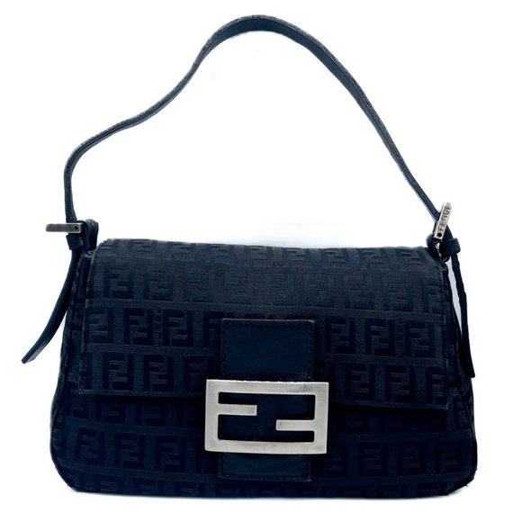 Fendi Zucchino Monogram Logo Baguette Mini Shoulder Bag Black Silver Hardware - Picture 2 of 14